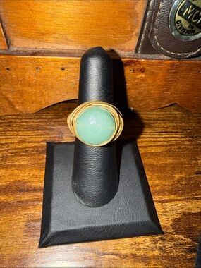 Handmade Green Aventurine Wire Wrapped Statement Ring Nest Style Size 7